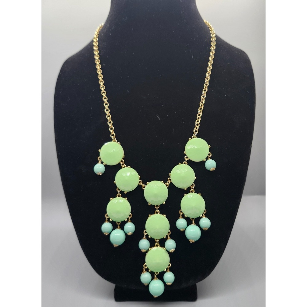 J.Crew Mint Green Turquoise Gold Tone‎ Bib Statement Necklace Cabochon Beads
